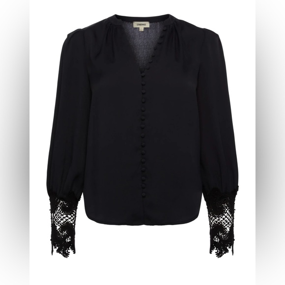 Elegant Black Lace Cuff Blouse by L’AGENCE in size Medium - Picture 1 of 15